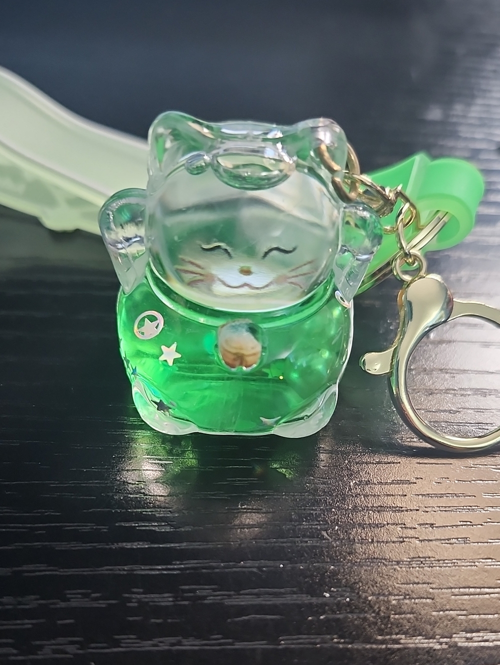 Green Cat Keychain Wristlet Charm – Cute Cat Accessory